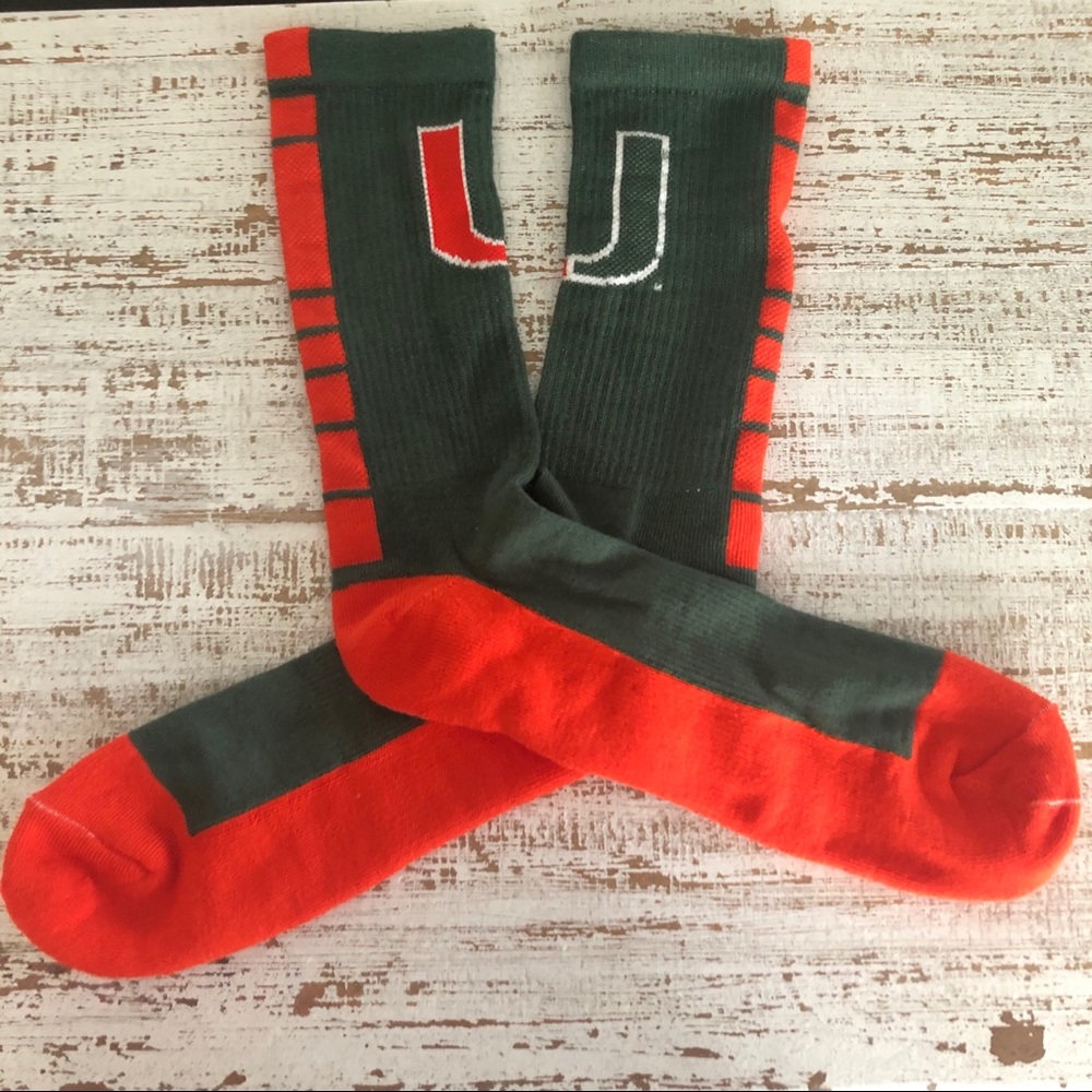 Green & Orange Miami Hurricanes Socks